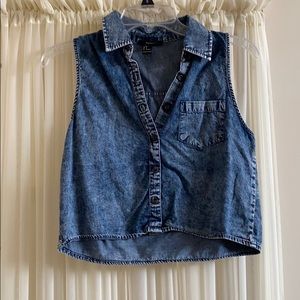 Denim like collared crop top